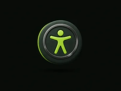 Accesibilidad web: un símbolo de acceso universal como insignia sólida con la figura en verde lima