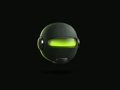 Chatbots con IA: una cabeza de robot minimalista con un visor en verde lima
