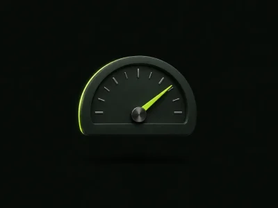 Core Web Vitals: un velocímetro con la aguja en verde lima