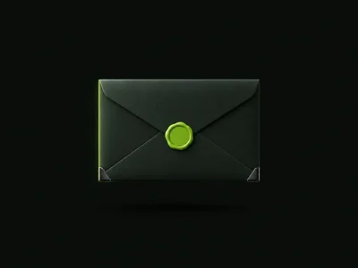 Correo corporativo: un sobre cerrado con un sello circular en verde lima