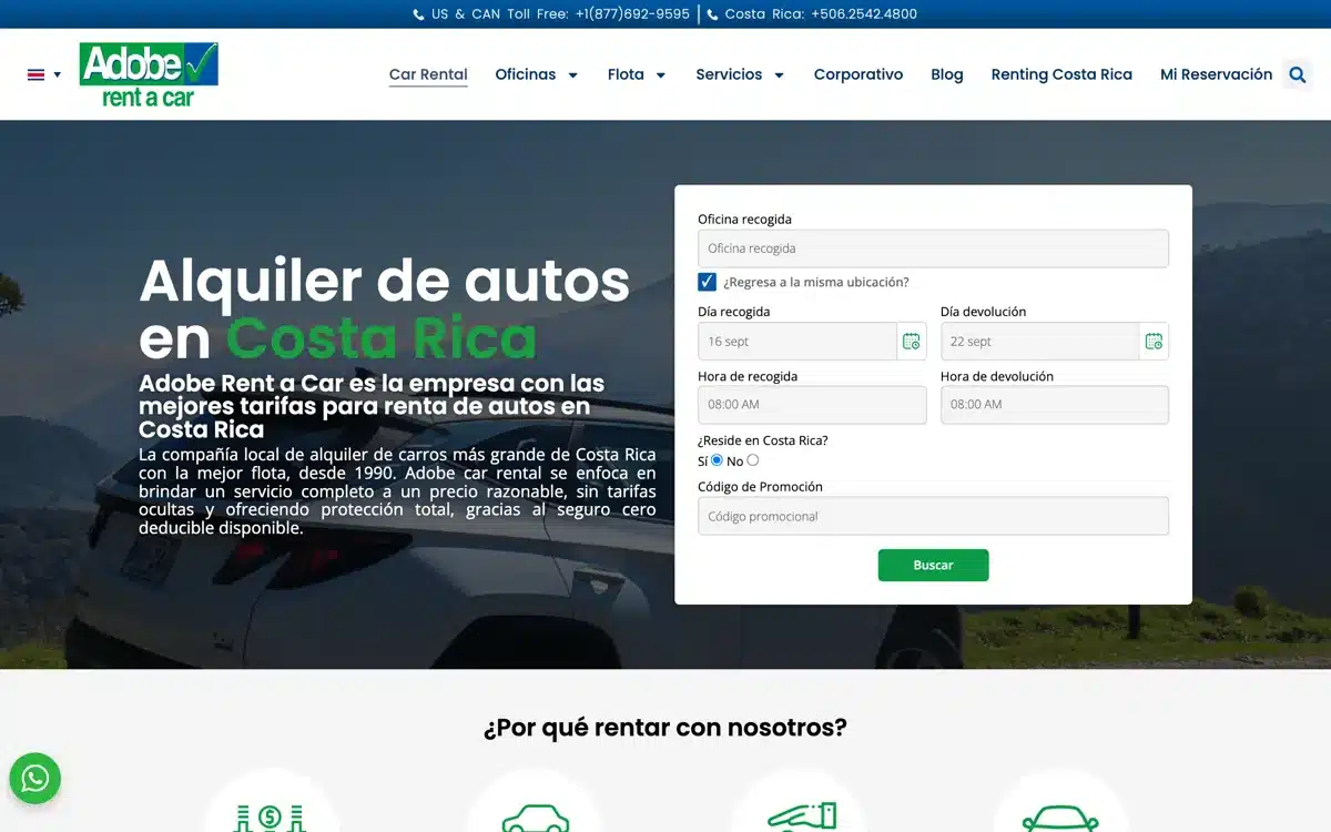 Sitio web de Adobe Rent a Car