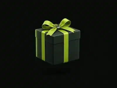Tienda en línea para Black Friday: una caja de regalo con la cinta en verde lima