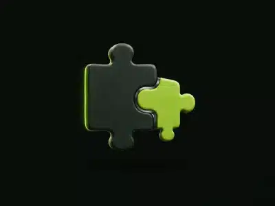 WooCommerce con Softland: dos piezas de rompecabezas encajando, una en verde lima,